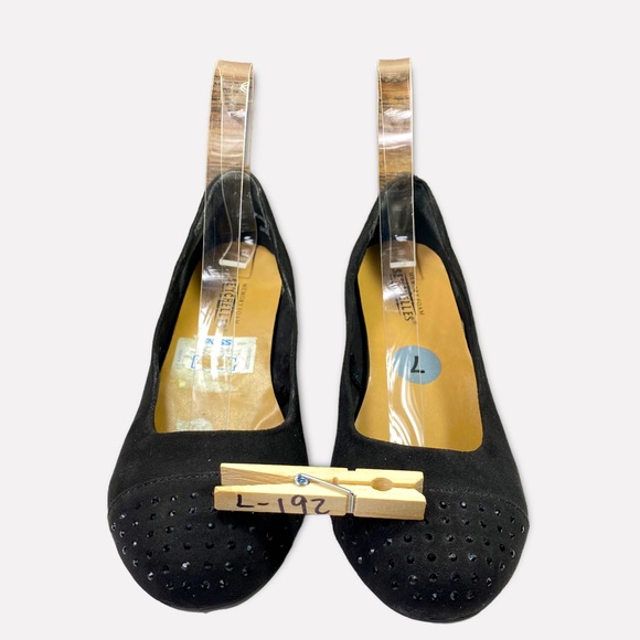 New Seychelles Black Suede with Black Stones wedge slip on Womens shoes size 7 - Picture 7 of 8